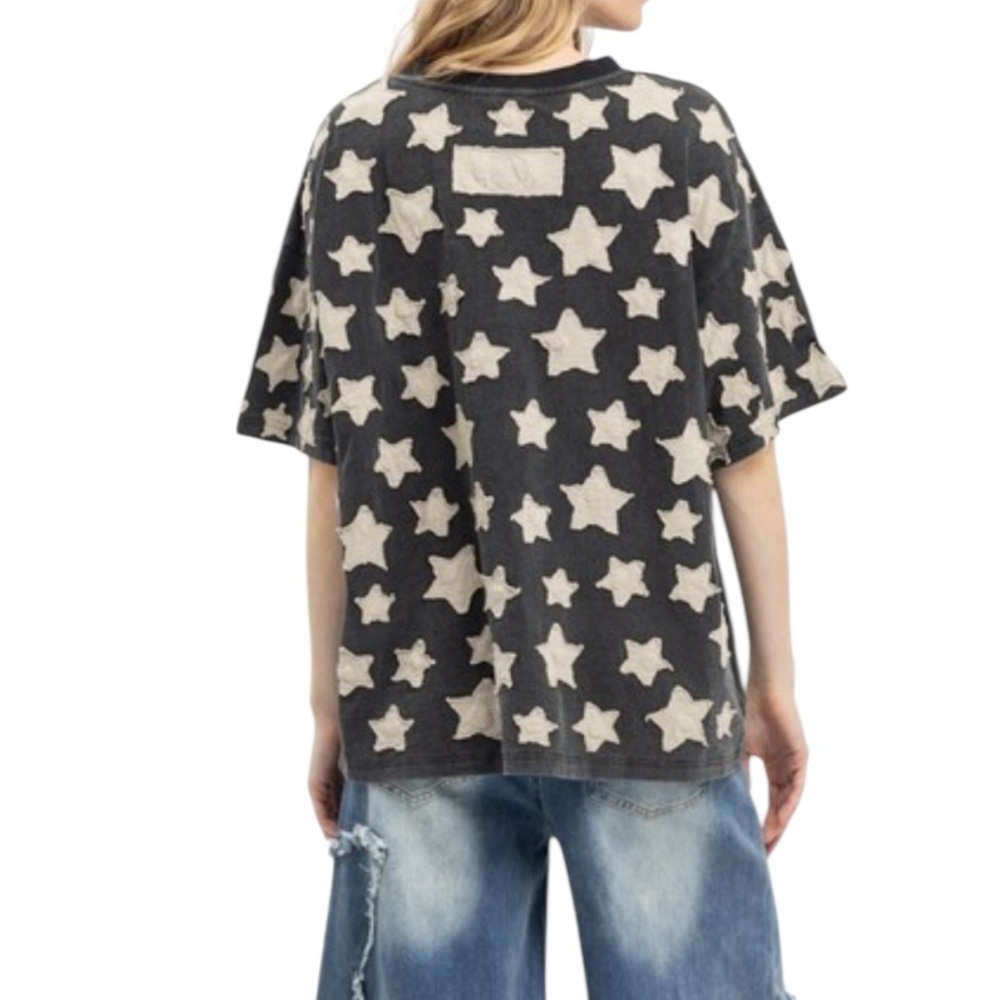 Blue Velvet Relaxed Black Star Print Short Sleeve Tee - Picture 3 of 3